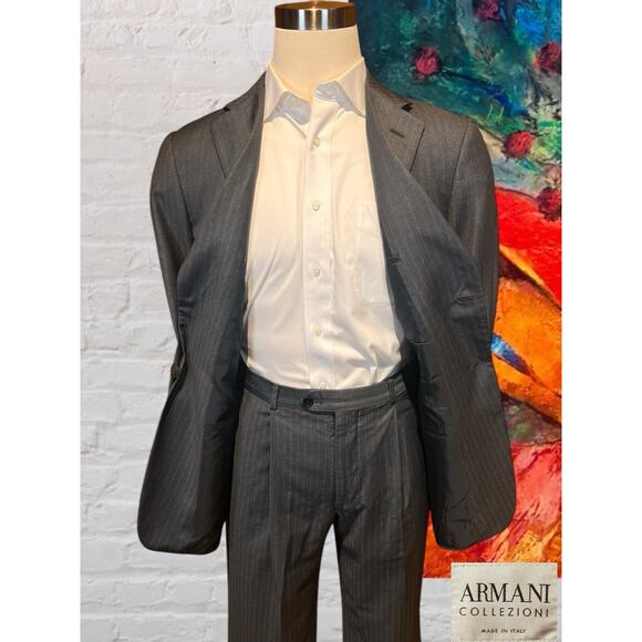 Armani Collezioni 40R 32x28 Gray Stripe Designer Suit Made in Italy Super 150s - Picture 6 of 16